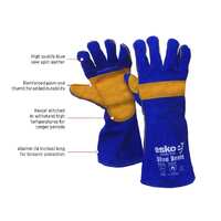 Esko BLUE-BRUTE blue/gold welders glove, palm & knuckle bar, kevlar stitched lined, welted, 406mm long, premium quality