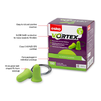 GREEN Vortex Bell Shaped Corded Earplugs, Class 5 - 26dB, 100 pair dispenser box.