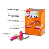 PINK/YELLOW Vortex T-Shaped Class 5 Hi-Vis corded PU earplug, individually packed pairs, 100pr box.