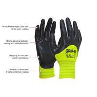 ESKO 'GRIP-IT', Black Nitrile 3/4 Coated glove with Hi Vis Yellow Nylon Liner, Size 8