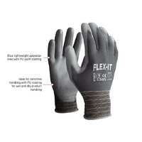 GREY FLEX-IT Polyester Glove, Grey PU Coating. Size 7(S)
