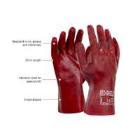 RED SHIELD, Red PVC single dipped gauntlet glove, 27cm (E360)