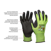 GREEN Razor X320 UHMWPE Cut Level 3 Glove, Black PU Coating - 10(XL)