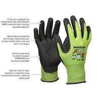 GREEN Razor X320 UHMWPE Cut Level 3 Glove, Black PU Coating, With Header Card - 9(L)