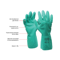 GREEN Chemgard 15mil Nitrile diamond-grip 33cm gauntlet glove, Chlorinated, flocklined liner. Small