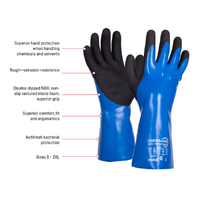BLUE Chemgard double-dipped NBR 30cm gauntlet glove, black micro-foam palm dip, 15gg Nylon Sanitised liner. Small