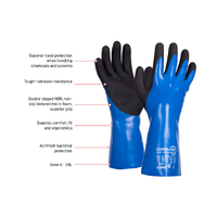 BLUE Chemgard double-dipped NBR 30cm gauntlet glove, black micro-foam palm dip, 15gg Nylon Sanitised liner. Medium