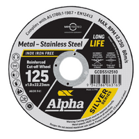 Alpha 125 x 1.0mm Cutting Disc Stainless Silver Series (Tin of 10)