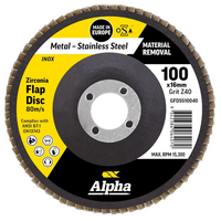 Alpha Zirconia Flap Disc Inox Stainless 100mm x 40 Grit