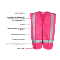 Hi-Vis Pink Safety Vest c/w cellphone, ID & pen pockets - 