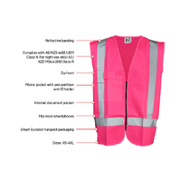 Hi-Vis Pink Safety Vest c/w cellphone, ID & pen pockets - -Extra Small