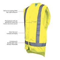 Hi Vis Yellow Day/Night Safety Vest c/w Cellphone, ID & Pen Pocket- Size XXLarge