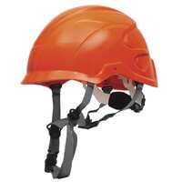 Nexus HeightMaster HiVis Orange Ratchet Adj Vented Helmet + 4 Point Chin Strap + Impact Liner