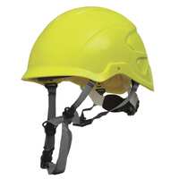 Nexus HeightMaster HiVis Yellow Ratchet Adj Vented Helmet + 4 Point Chin Strap + Impact Liner
