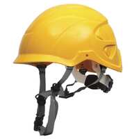 Nexus HeightMaster Yellow Ratchet Adj Vented Helmet + 4 Point Chin Strap + Impact Liner