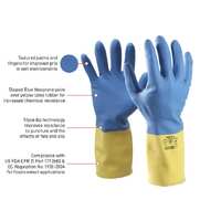 GLOVES Blue Neoprene on Yellow Latex Size Large