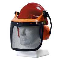 TUFF NUT Forestry Combo Kit, comes with RATCHET Hard Hat, Browguard Attachment, Ear Muff and Mesh Visor, Red