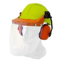 Hard Hat Clear Visor Combo including Neon Yellow RATCHET Hard Hat, Ear Muffs, Browguard attachment, and Clear Visor