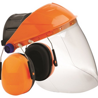 Hard Hat Clear Visor Combo including Orange RATCHET Hard Hat, Ear Muffs, Browguard attachment, and Clear Visor