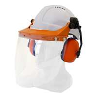 Hard Hat Clear Visor Combo including White RATCHET Hard Hat, Ear Muffs, Browguard attachment, and Clear Visor