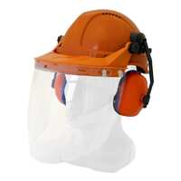 Hard Hat Clear Visor Combo including Orange PINLOCK Hard Hat, Ear Muffs, Browguard attachment, and Clear Visor