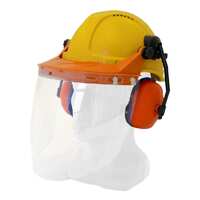 Hard Hat Clear Visor Combo including Yellow PINLOCK Hard Hat, Ear Muffs, Browguard attachment, and Clear Visor